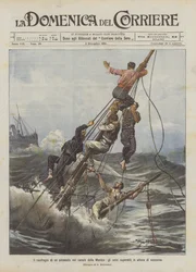 Das Schiffswrack eines Dampfers im Ärmelkanal, die einzigen Überlebenden warten auf Rettung